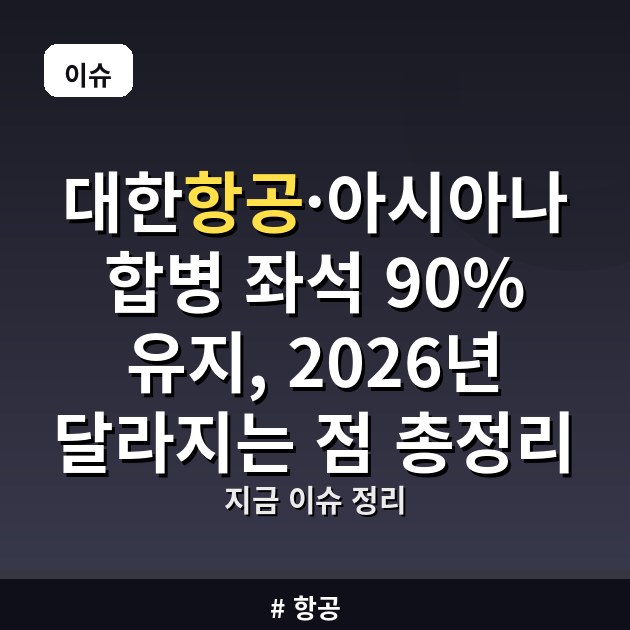 대한항공·아시아나 합병 좌석 90% 유지, 2026년 달라지는 점 총정리