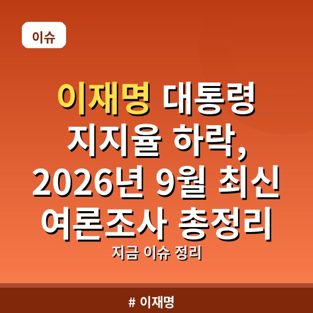 이재명 대통령 지지율 하락, 2026년 9월 최신 여론조사 총정리